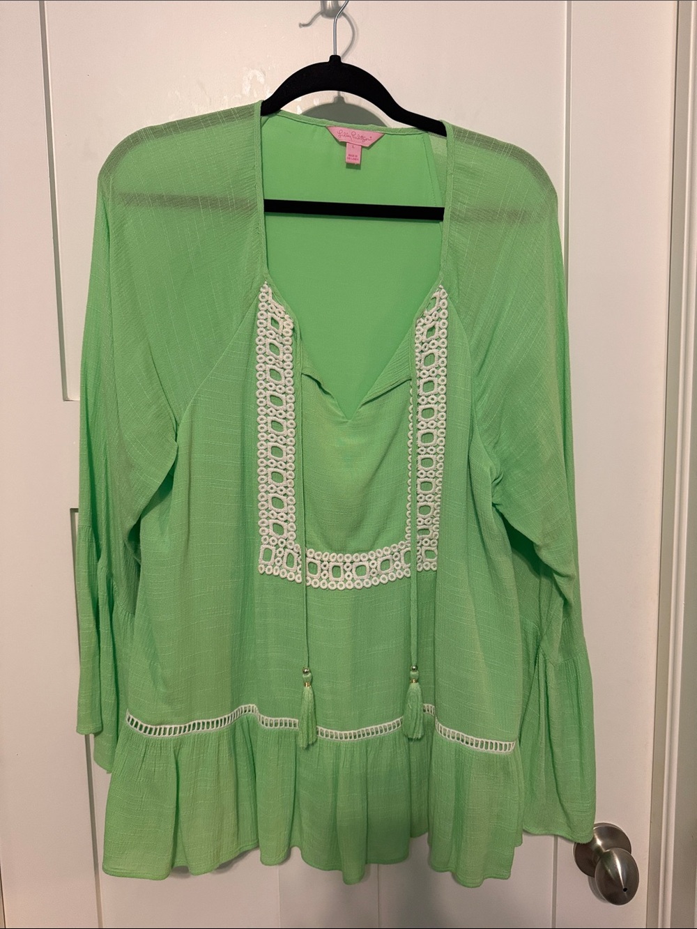 Lilly Pulitzer Mint Green Gauze Tunic with White Crochet Trim